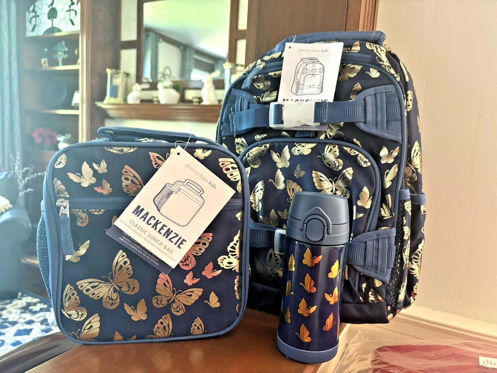 Pottery barn School BACKPACK + LUNCH + WATER Travel Bag girl Disney Gold ?? .