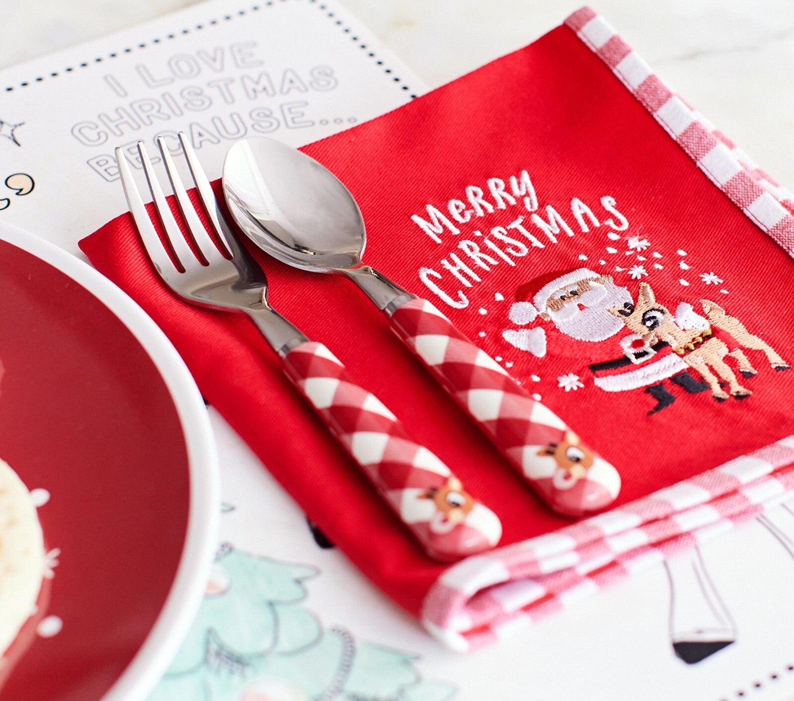 Pottery barn holiday Rudolph Christmas party School Utensil set disney santa kid