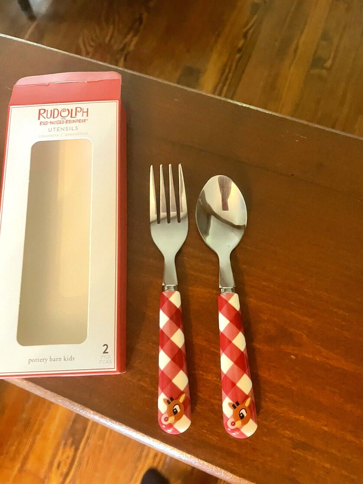 Pottery barn holiday Rudolph Christmas party School Utensil set disney santa kid