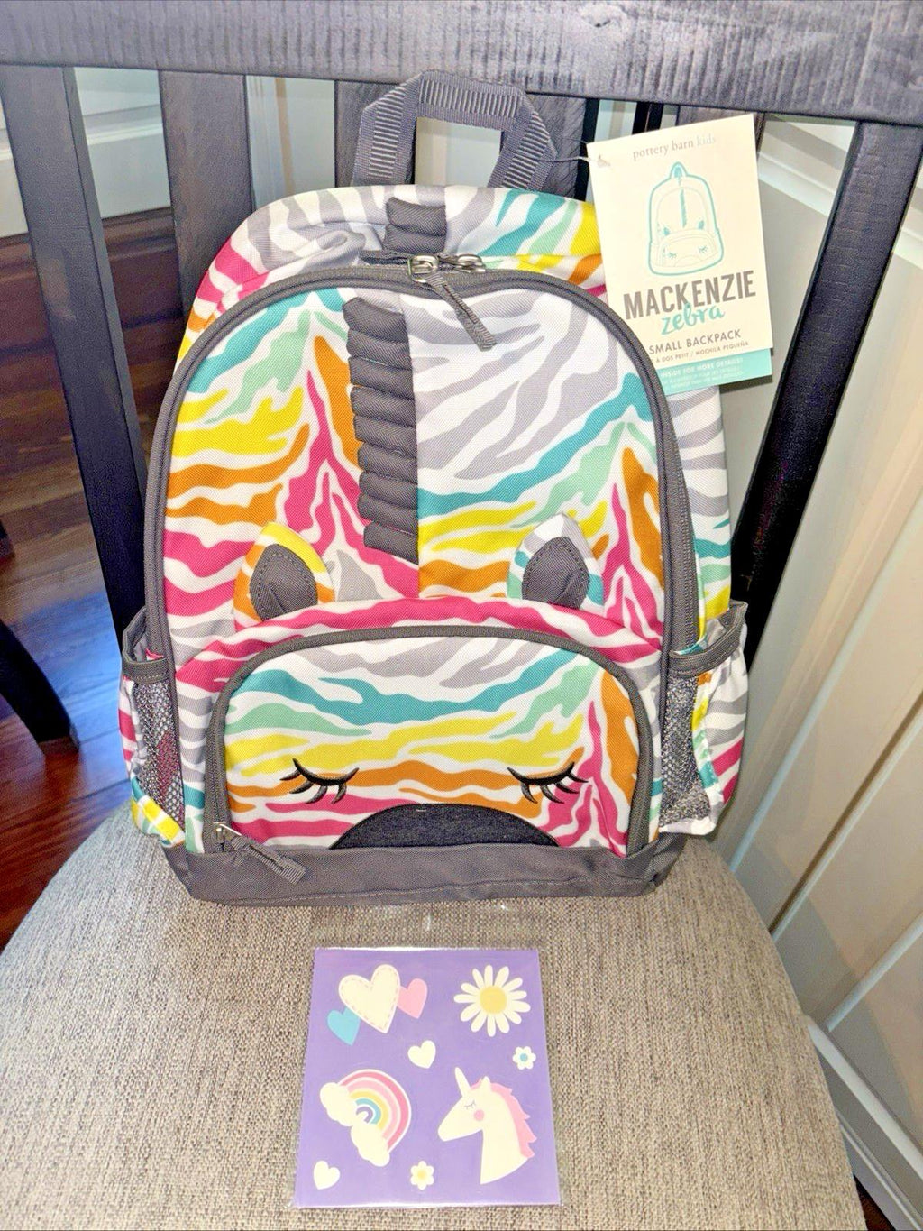 School Pottery barn Rainbow Zebra BACKPACK bag Stripe gift disney travel girl =