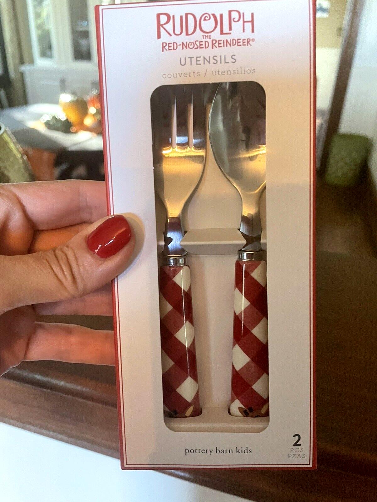Pottery barn holiday Rudolph Christmas party School Utensil set disney santa kid