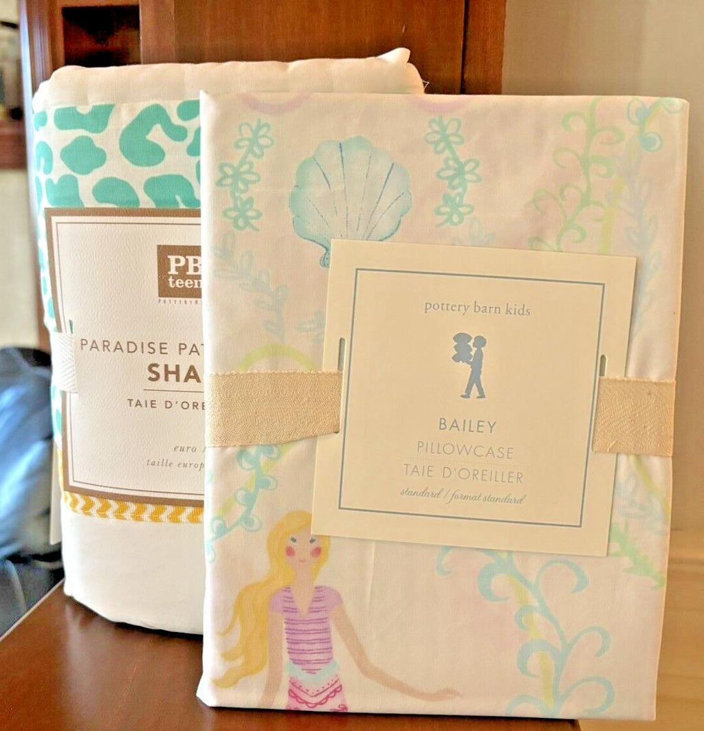 Pottery Barn Princess pillowcase + Beach holiday sham Ariel Disney Pink SET 2 y