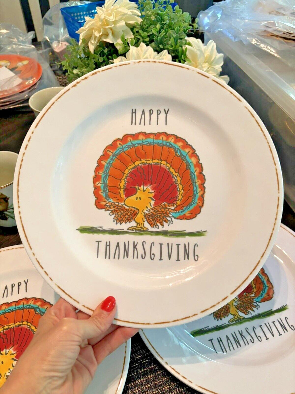 Disney Snoopy Pottery Barn Holiday Peanuts Plate Thanksgiving kid party SET 4