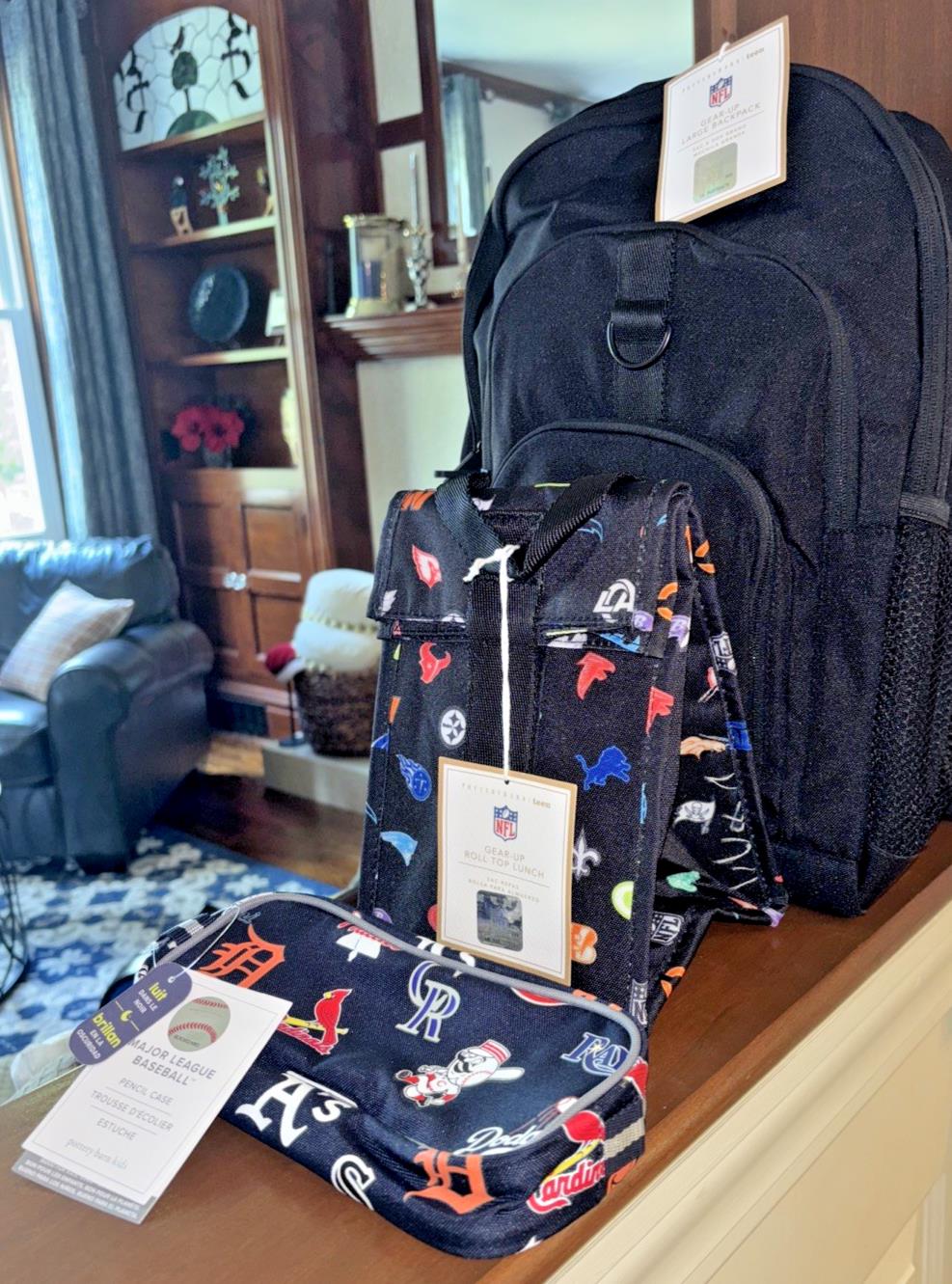 Pottery Barn School LARGE BACKPACK LUNCH WATER Baseball Travel Sport BAG NFL boy