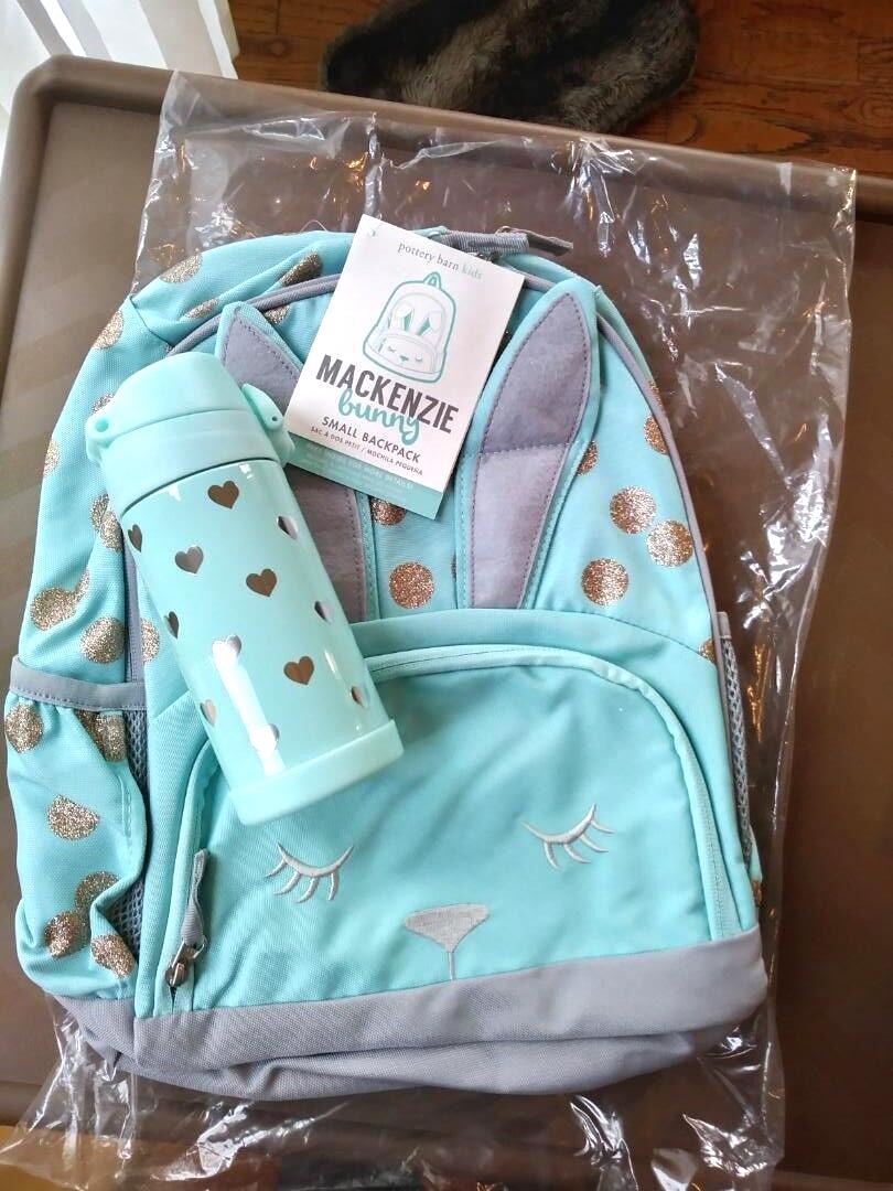 Pottery Barn school Disney Glitter BACKPACK bunny +Water Bottle travel Girl ?? .