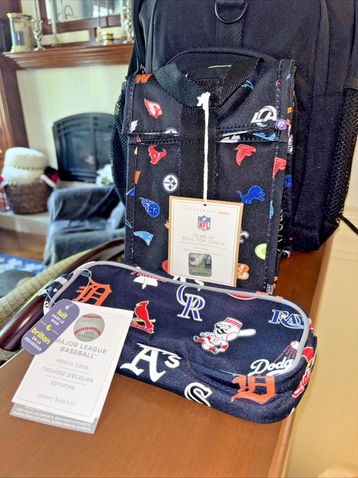 Pottery Barn School LARGE BACKPACK LUNCH WATER Baseball Travel Sport BAG NFL boy