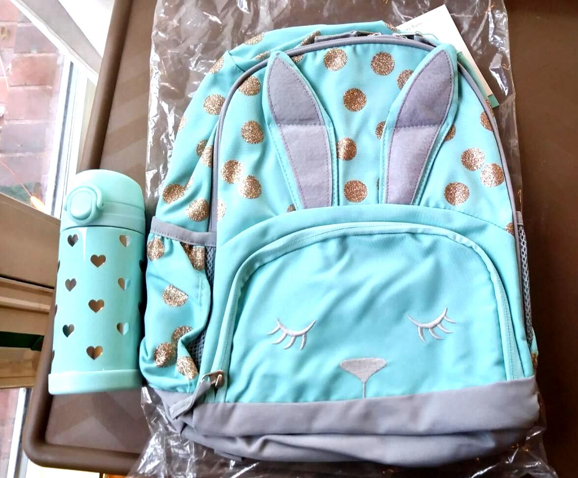Pottery Barn school Disney Glitter BACKPACK bunny +Water Bottle travel Girl ?? .