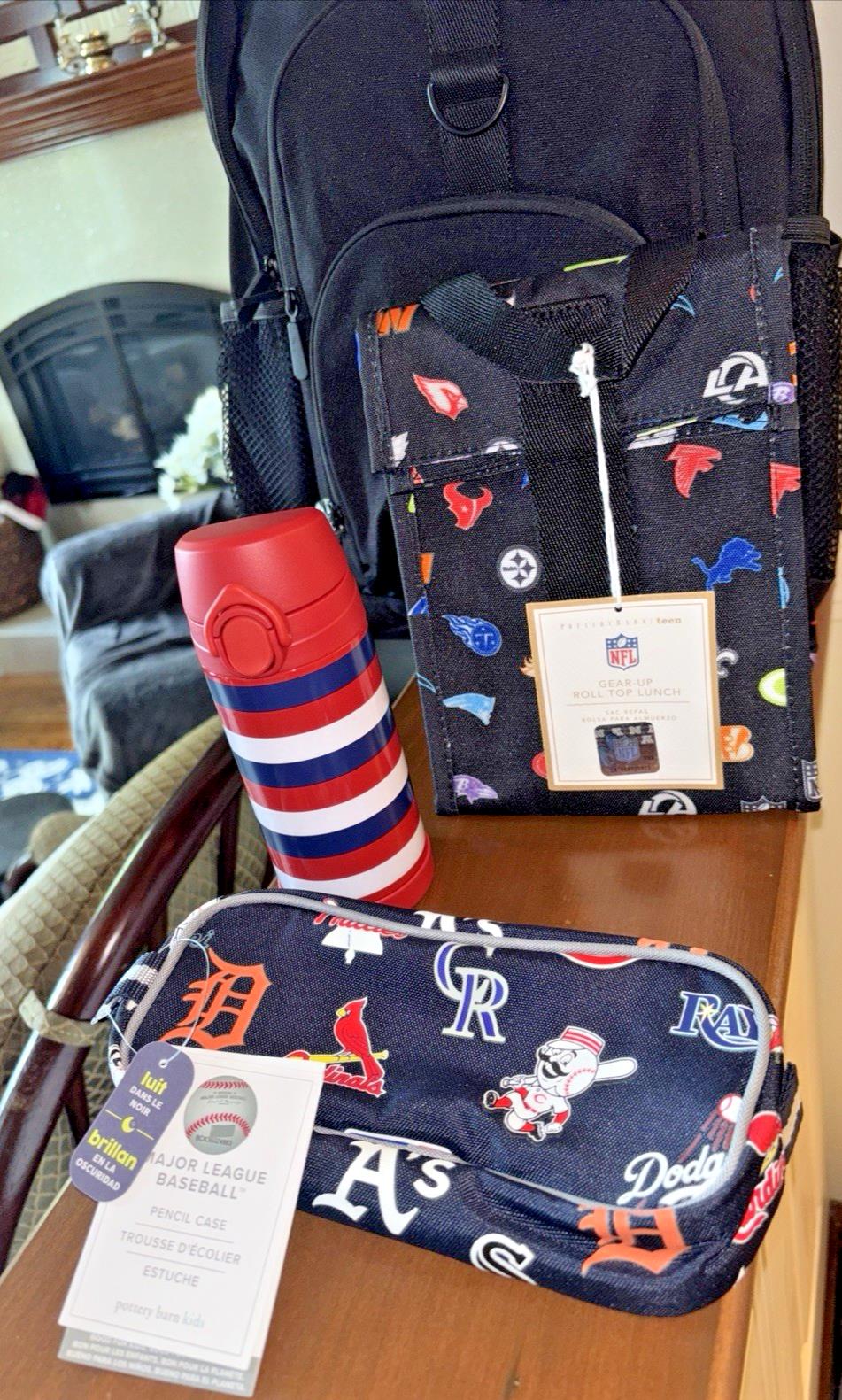Pottery Barn School LARGE BACKPACK LUNCH WATER Baseball Travel Sport BAG NFL boy