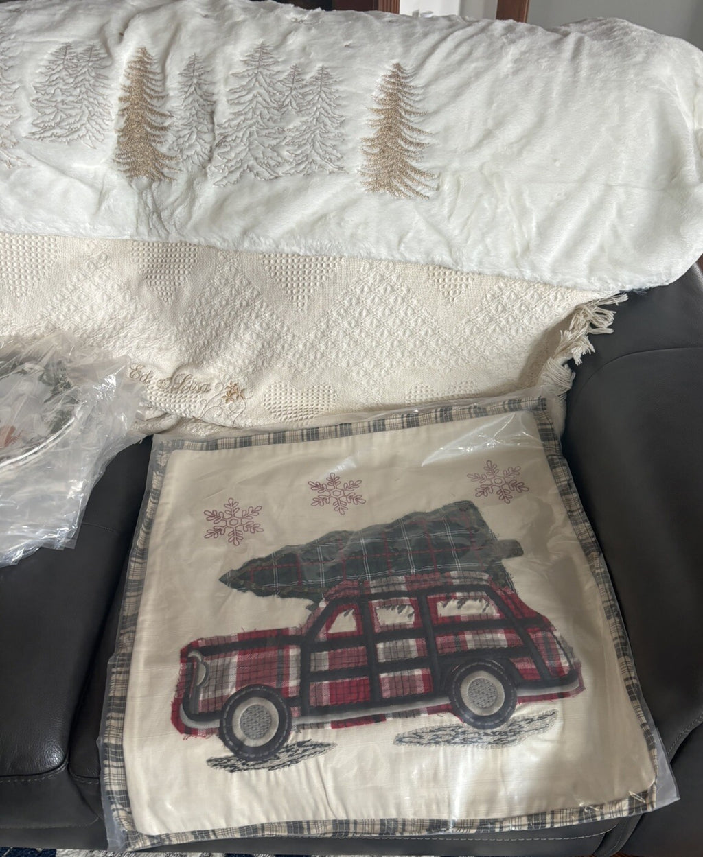 Pottery Barn Disney Holiday Plaid Pillow Sham Car party gift $119 Christmas -