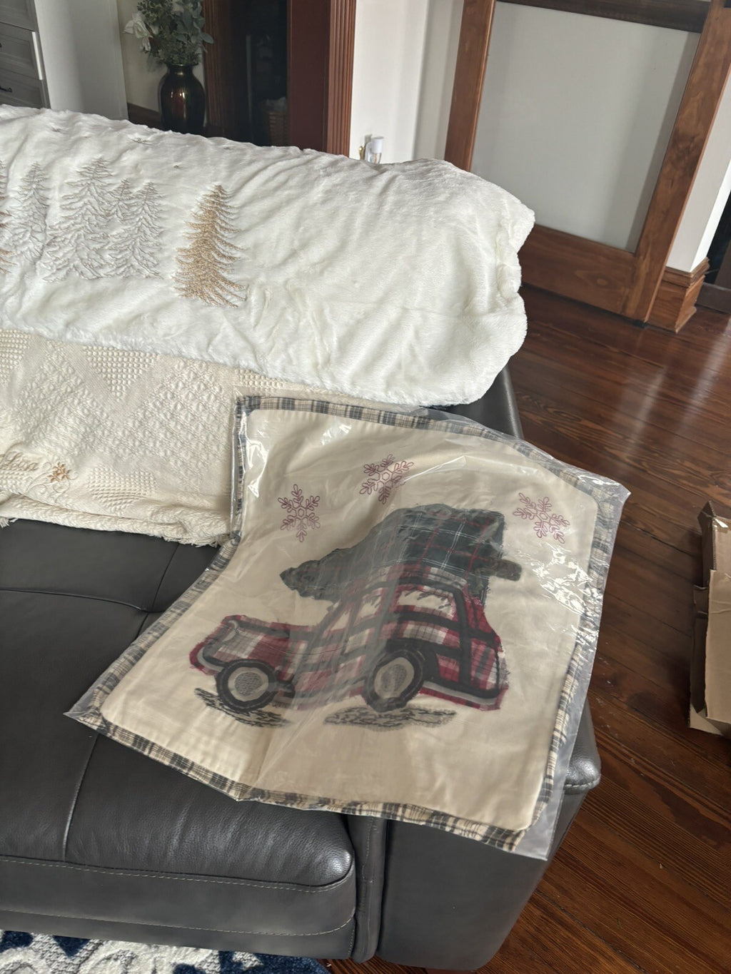 Pottery Barn Disney Holiday Plaid Pillow Sham Car party gift $119 Christmas -