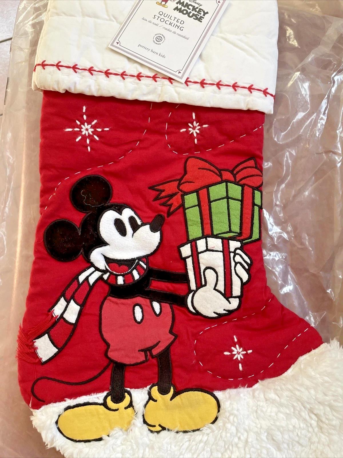 Pottery Barn Holiday Christmas stocking Mickey Mouse quilted Disney kid gift '