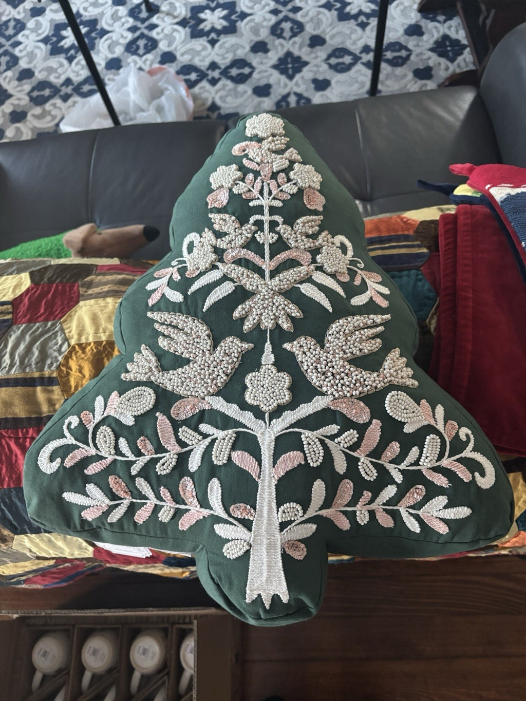 Pottery Barn Nutcracker Christmas Holiday pillow girl party gift beaded tree '