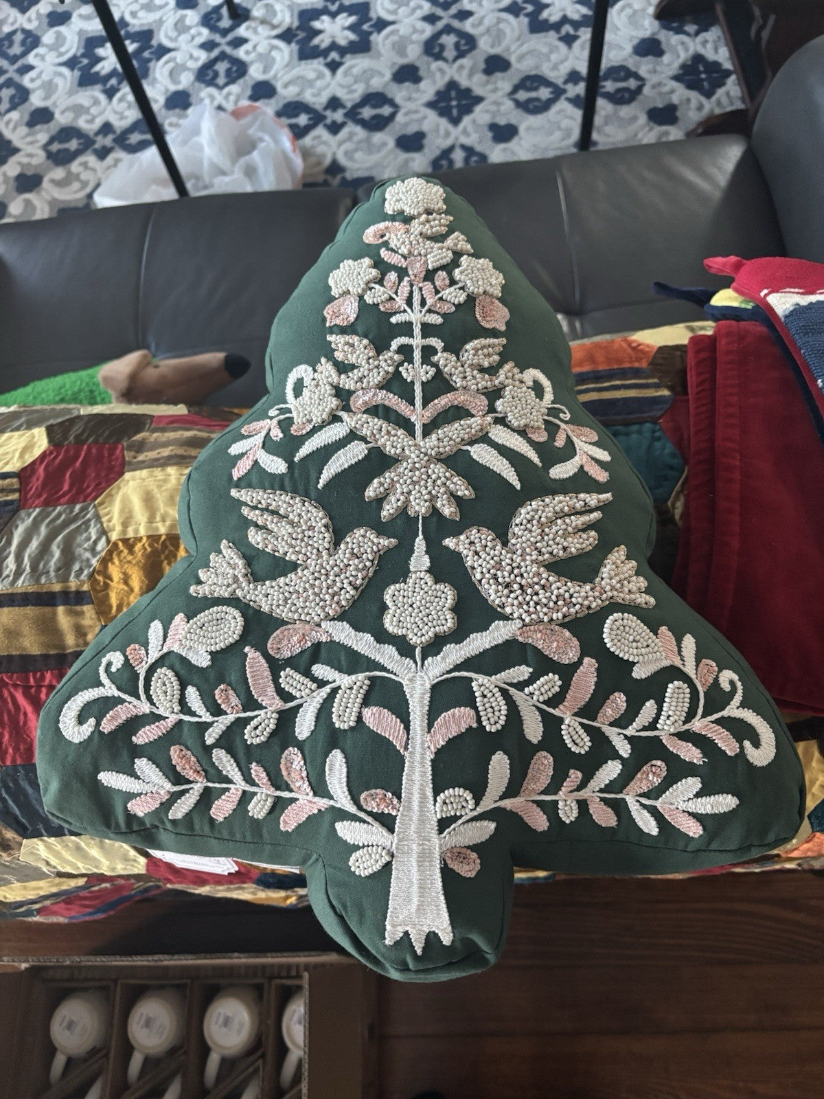 Pottery Barn Nutcracker Christmas Holiday pillow girl party gift beaded tree '