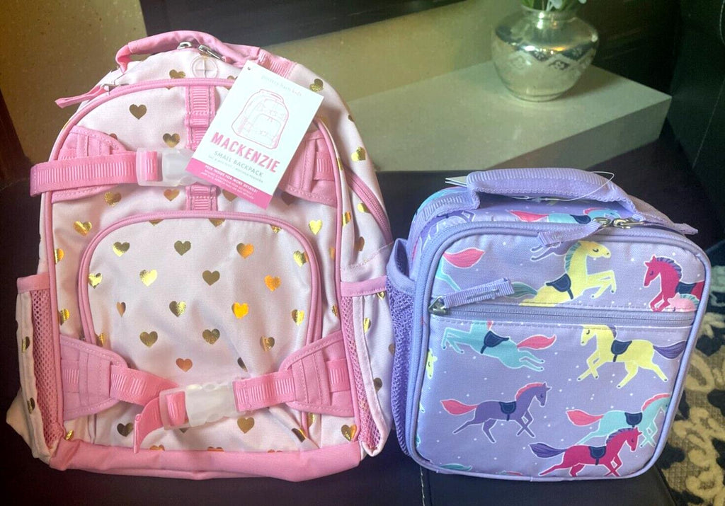 Pottery Barn school Disney Glitter BACKPACK +Lunch Heart Rainbow girl pink ?? 1