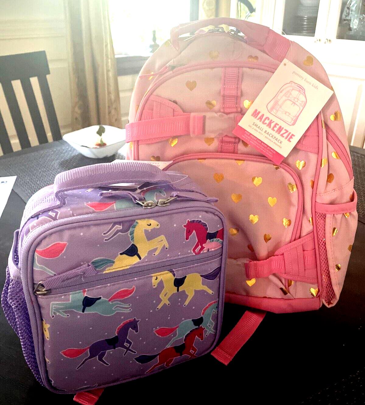 Pottery Barn school Disney Glitter BACKPACK +Lunch Heart Rainbow girl pink ?? 1