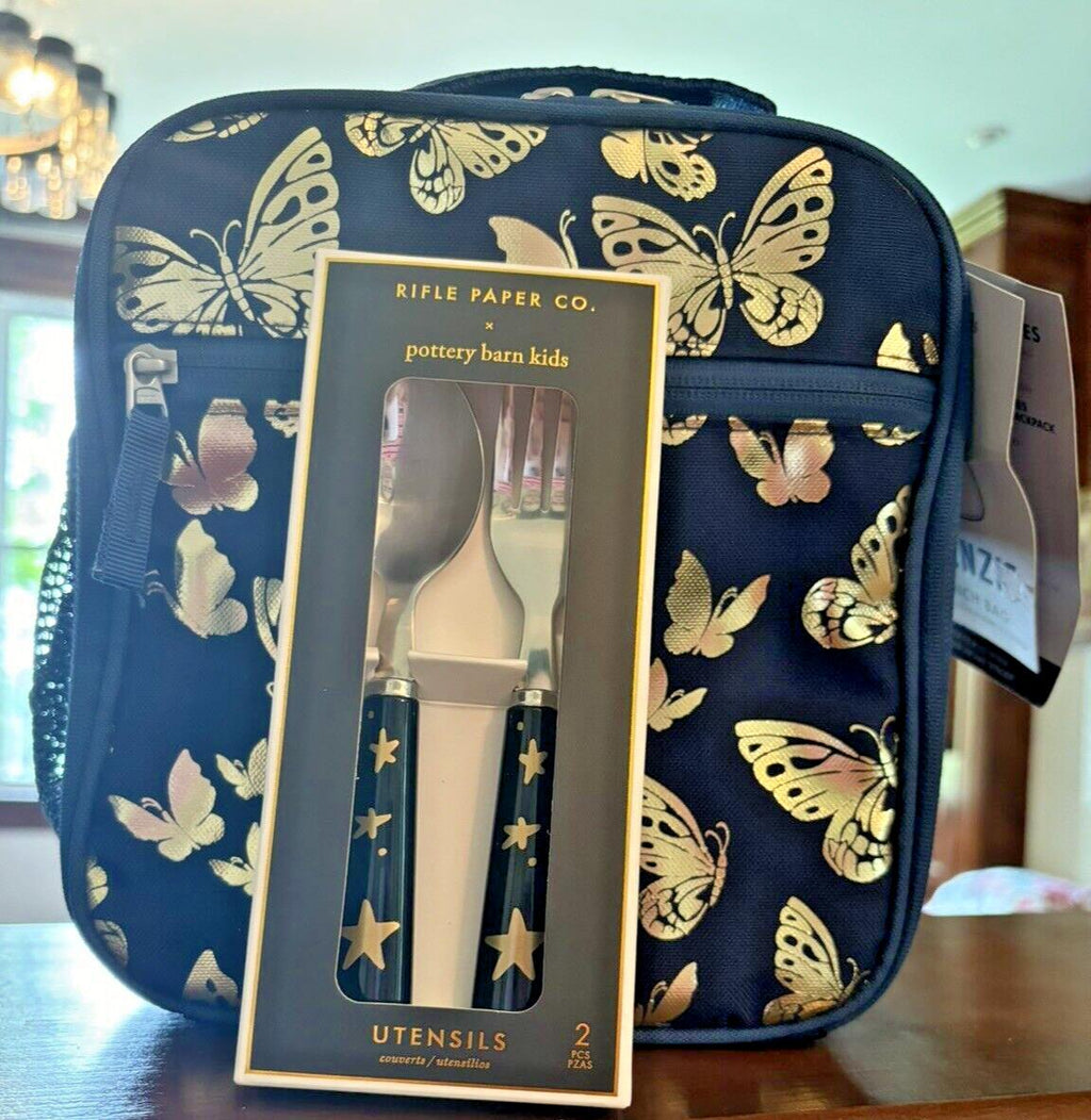 Pottery Barn school Glitter LUNCH BOX BAG Disney Girl Gold Flower?? garden Set .