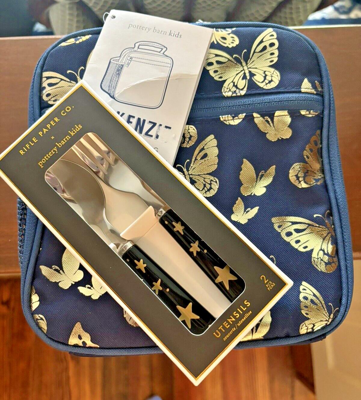 Pottery Barn school Glitter LUNCH BOX BAG Disney Girl Gold Flower?? garden Set .