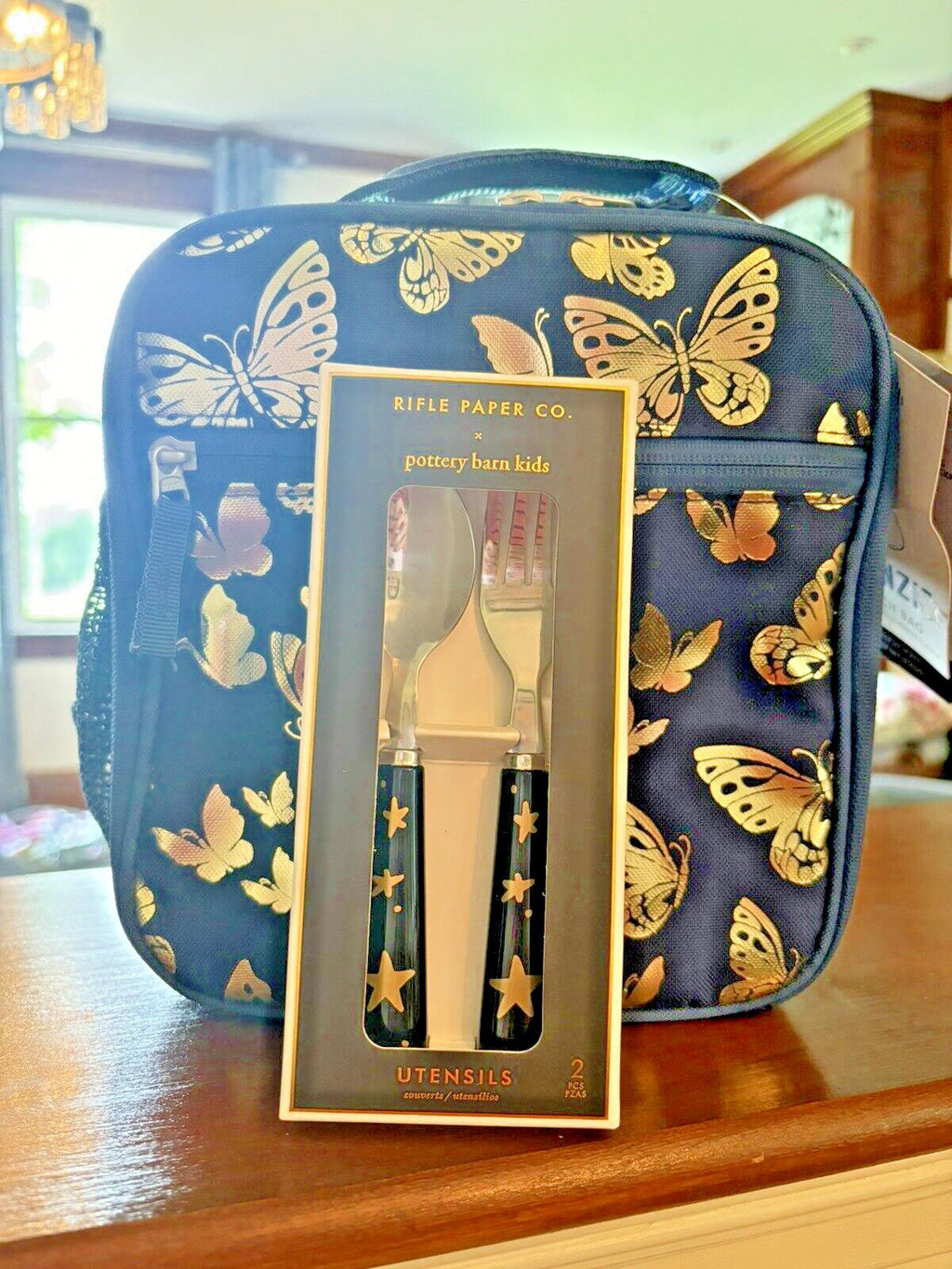 Pottery Barn school Glitter LUNCH BOX BAG Disney Girl Gold Flower?? garden Set .