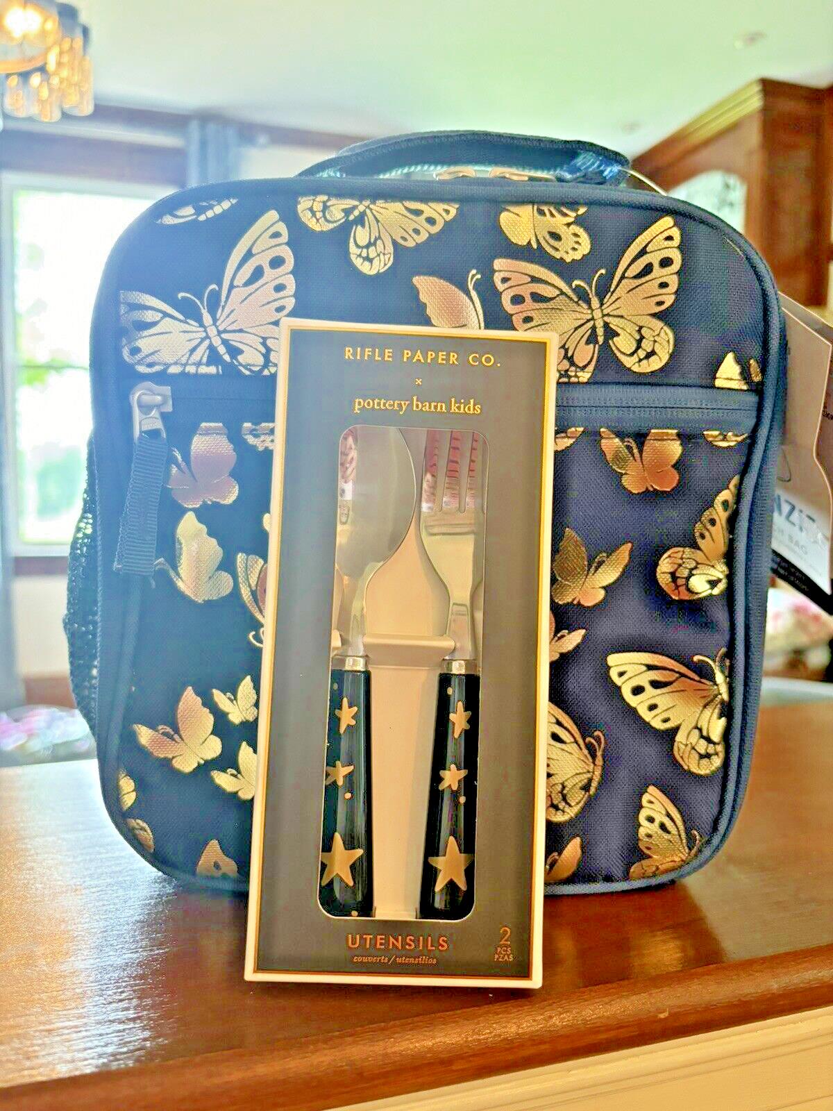 Pottery Barn school Glitter LUNCH BOX BAG Disney Girl Gold Flower?? garden Set .
