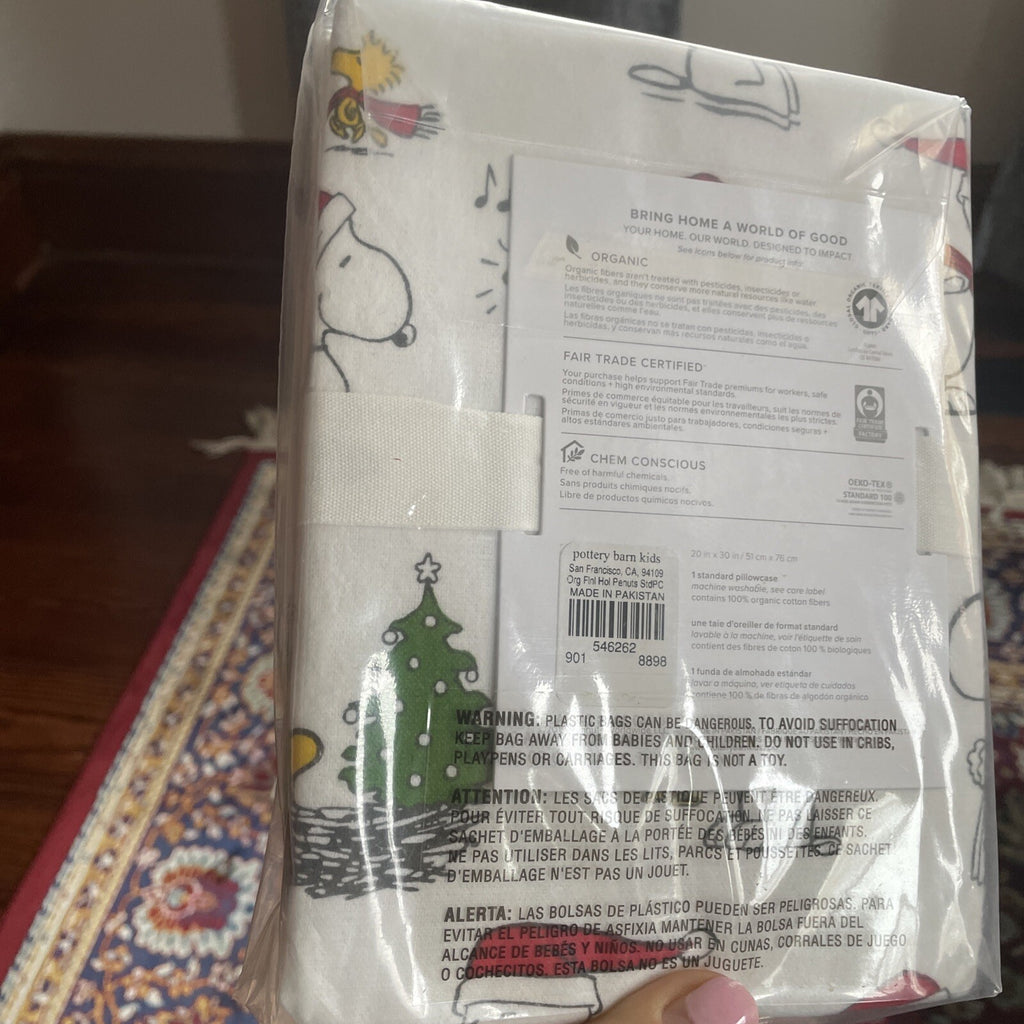 Pottery Barn Christmas Snoopy peanuts Holiday school kid party gift pillowcase h