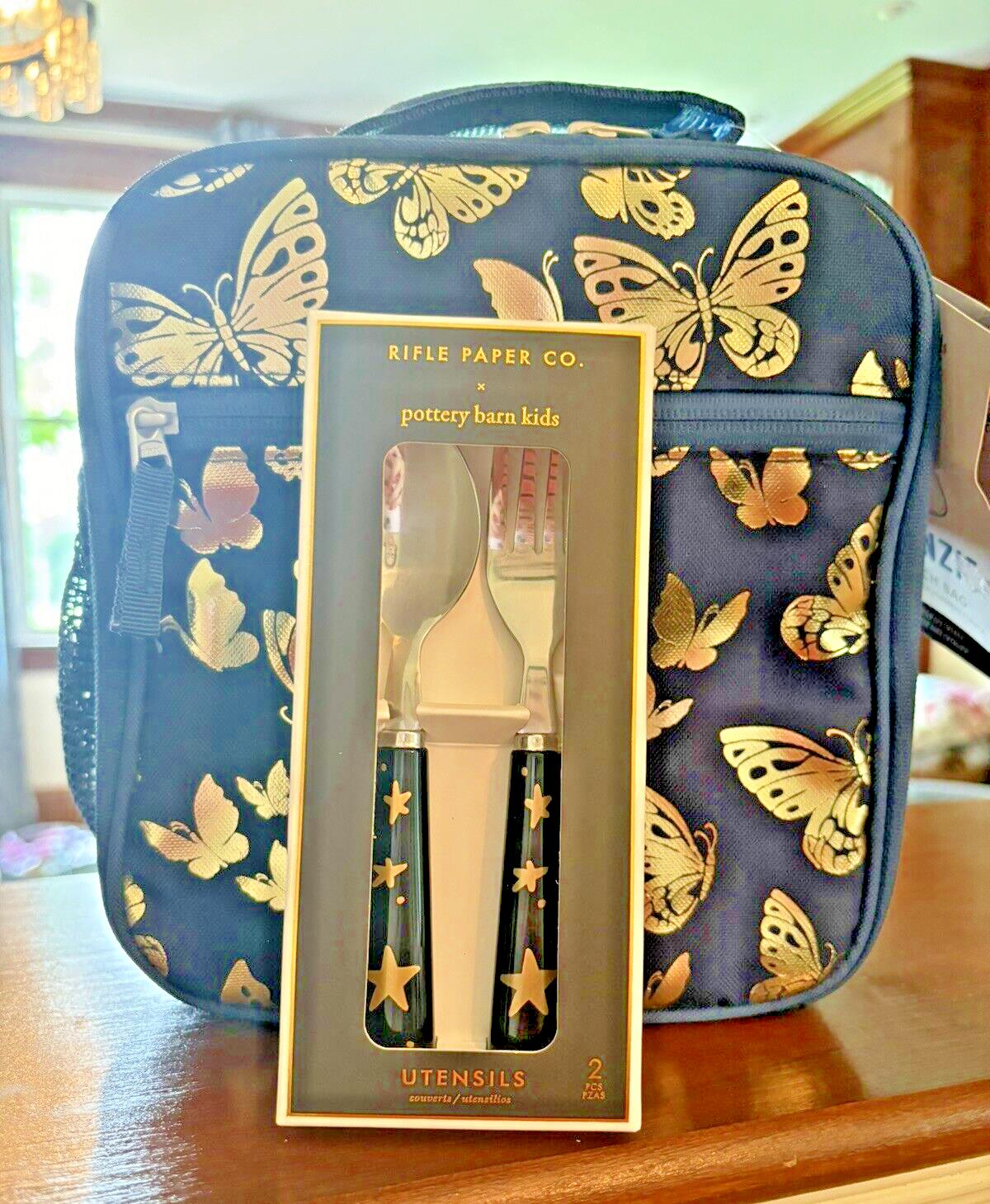 Pottery Barn school Glitter LUNCH BOX BAG Disney Girl Gold Flower?? garden Set .