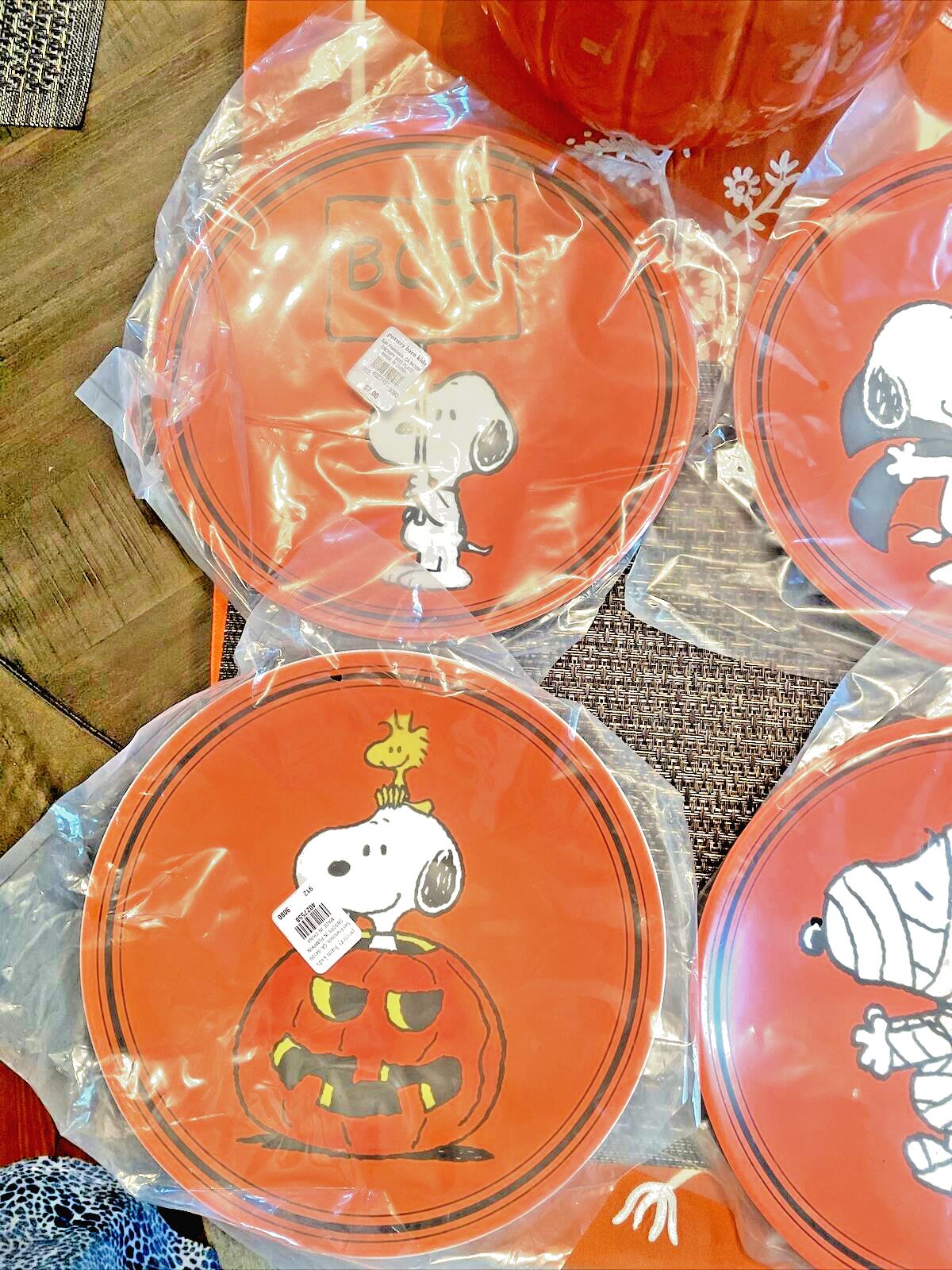 Snoopy Pottery Barn PLATE UTENSIL Peanuts Halloween holiday Disney party SET 8 -