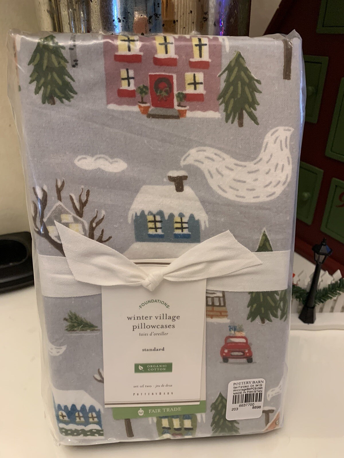 Pottery Barn Holiday winter village pillowcase Christmas SET 2 Gift Disney kid =