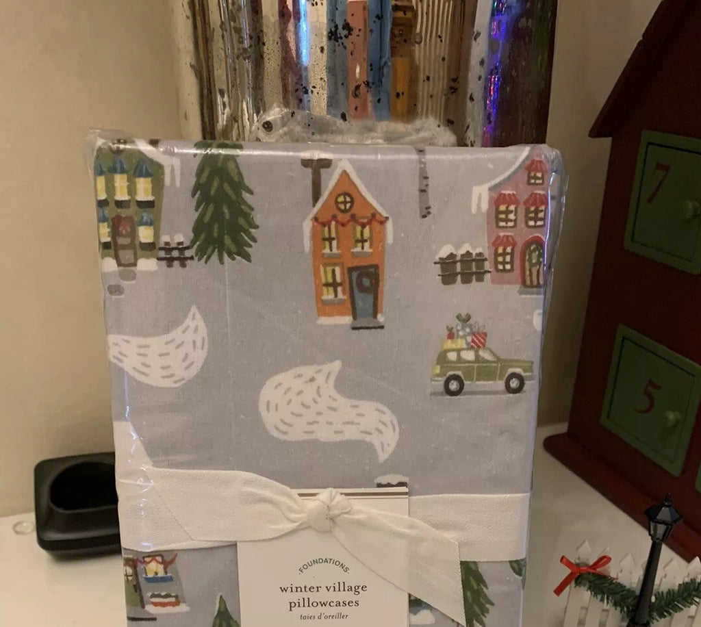 Pottery Barn Holiday winter village pillowcase Christmas SET 2 Gift Disney kid =