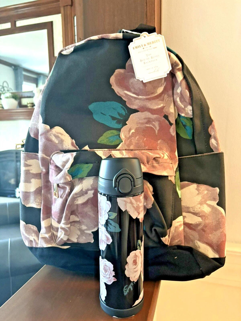 Pottery barn School Large BACKPACK + WATER flower bag Disney Travel girl rose .