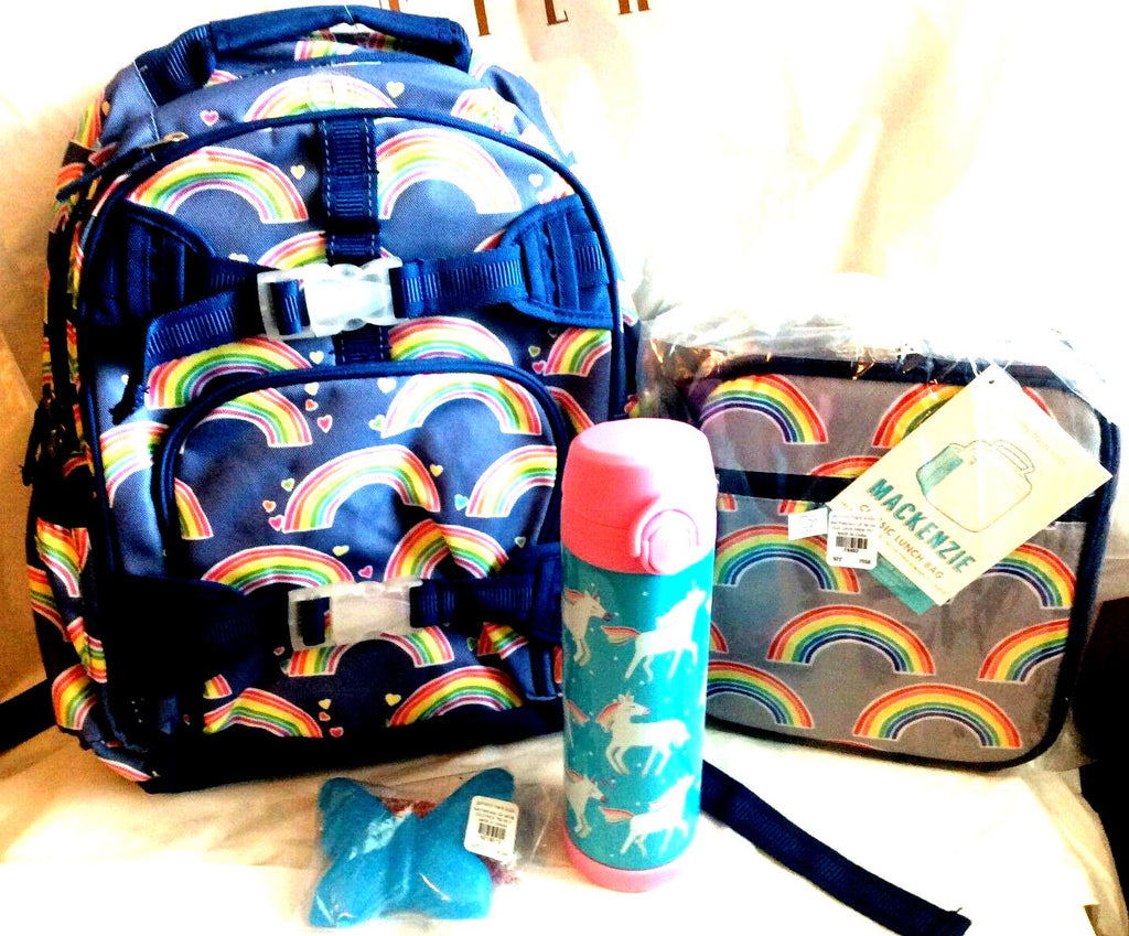 Disney School Pottery barn backpack rainbow star+LUNCH box+WATER bottle girl .