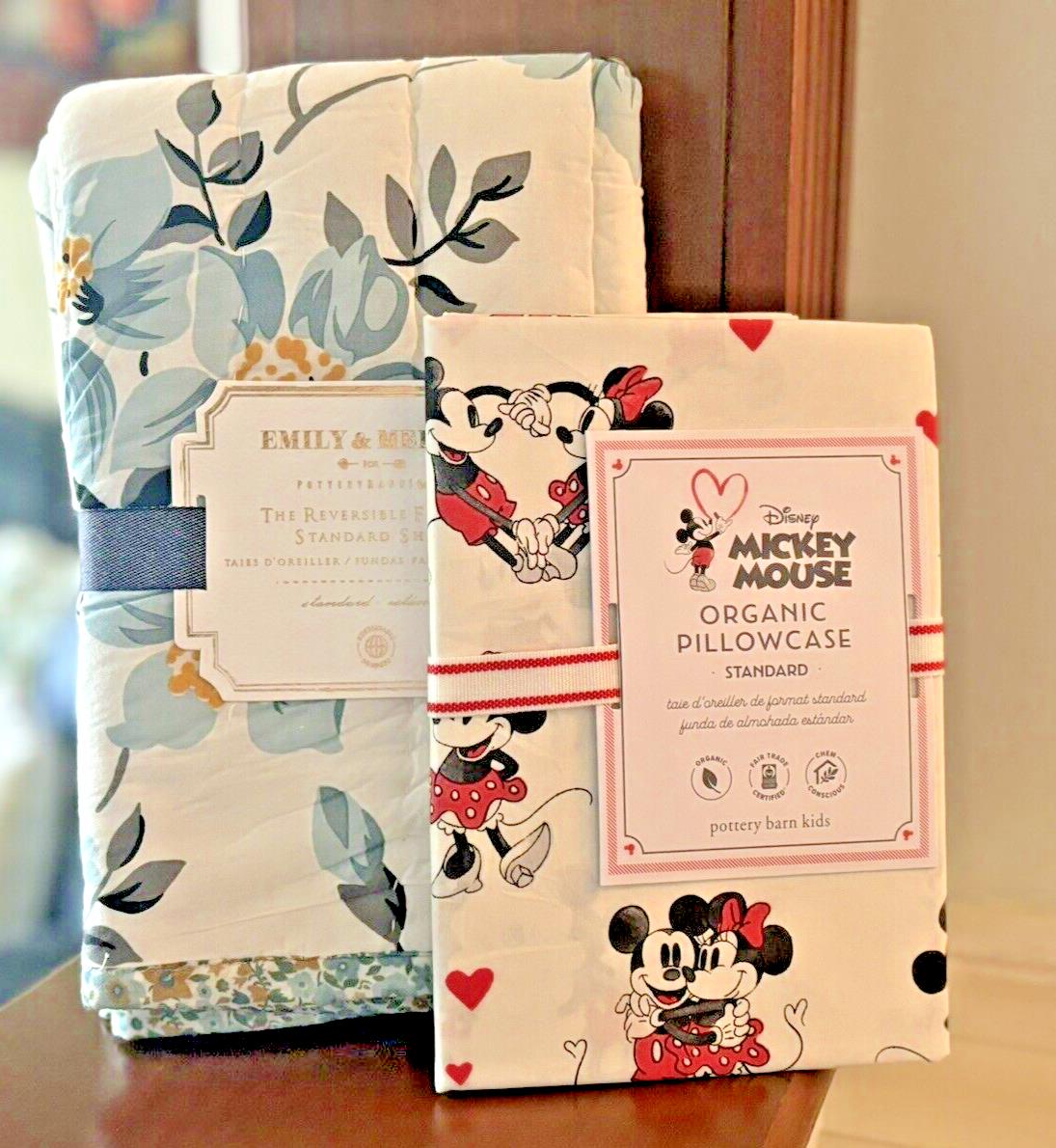 Disney Pottery Barn Mickey Minnie Mouse Floral Monique holiday Bed SET 2 m