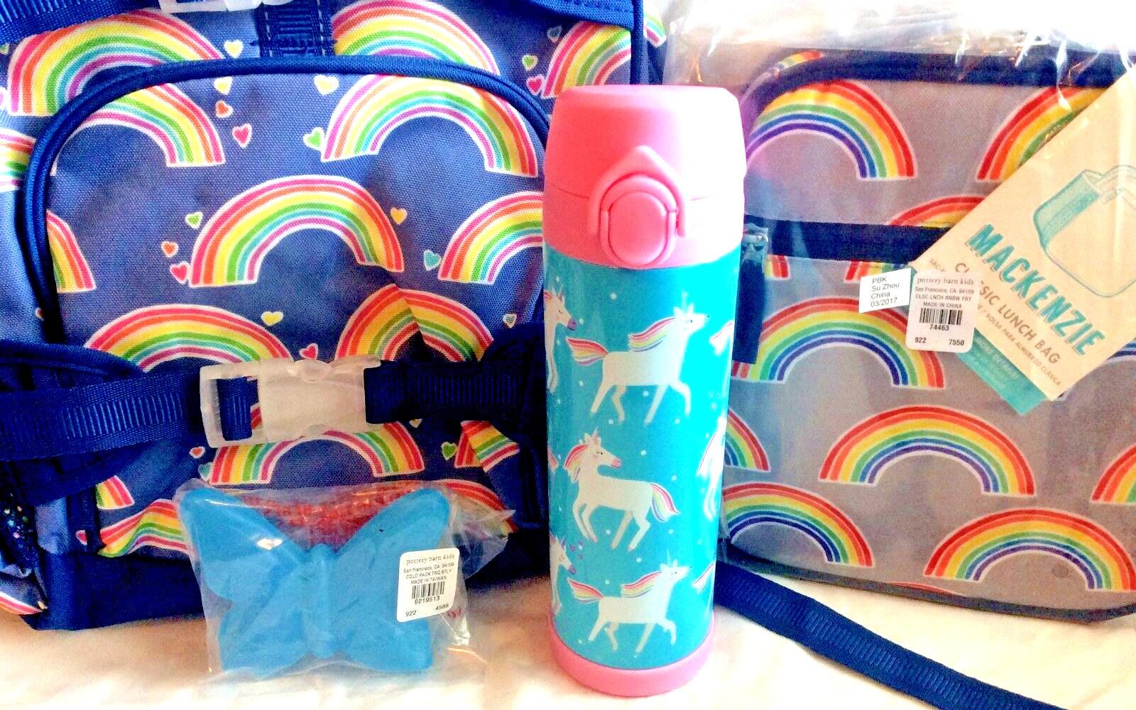 Disney School Pottery barn backpack rainbow star+LUNCH box+WATER bottle girl .