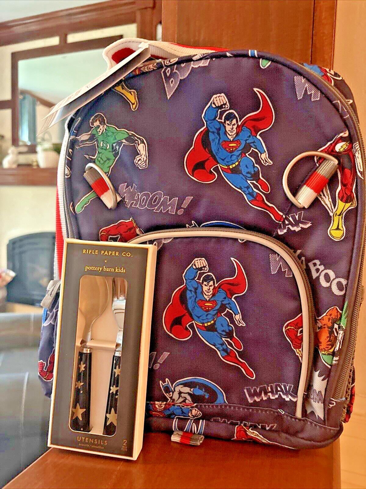 Pottery Barn school Disney Marvel comic batman Spiderman Backpack + Lunch bag .