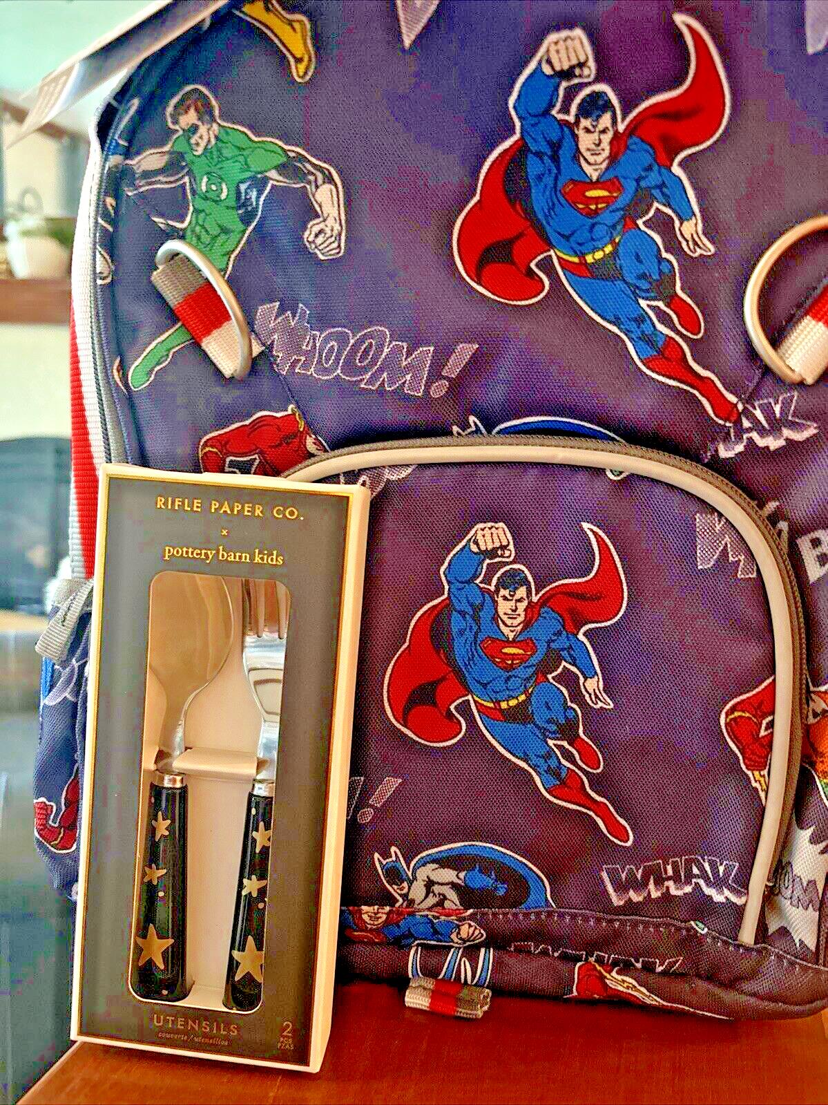 Pottery Barn school Disney Marvel comic batman Spiderman Backpack + Lunch bag .