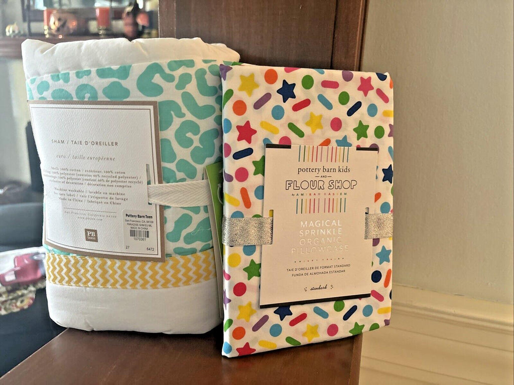 Disney Pottery Barn Princess pillowcase Star+Beach holiday sham girl Dot SET 2 y