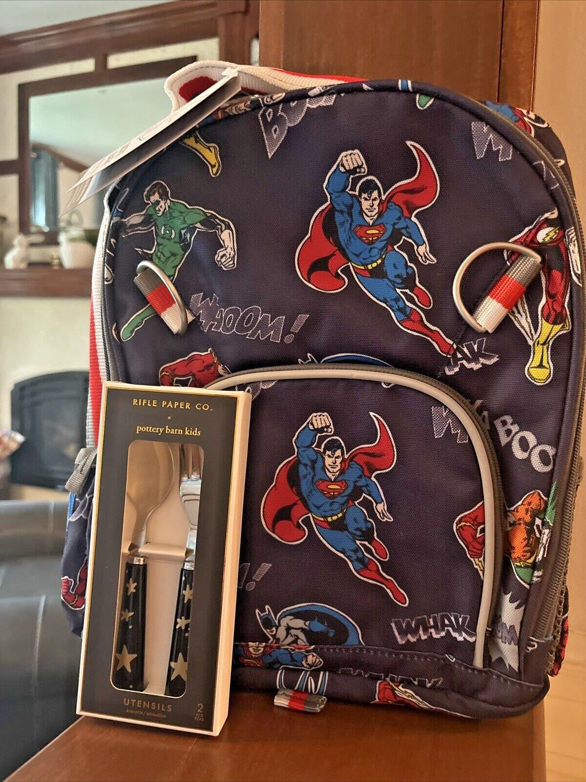 Pottery Barn school Disney Marvel comic batman Spiderman Backpack + Lunch bag .