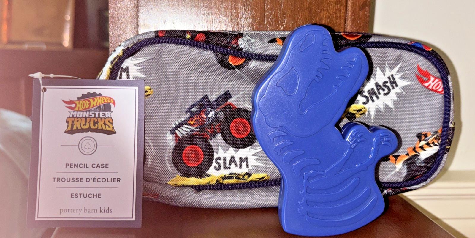 School Pottery Barn Hot Wheels Monster Car PENCIL CASE BAG+dinosaur Jurassic n