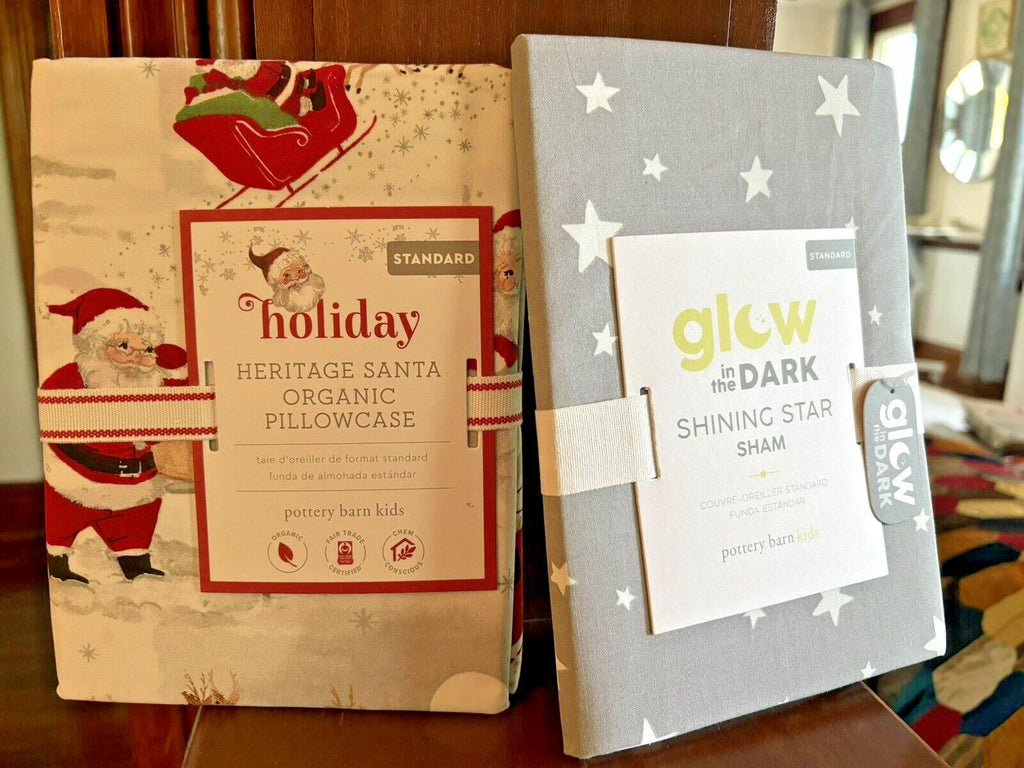 Pottery Barn  Christmas Pillowcase + Star Sham Glow Dark holiday disney SET 2 y