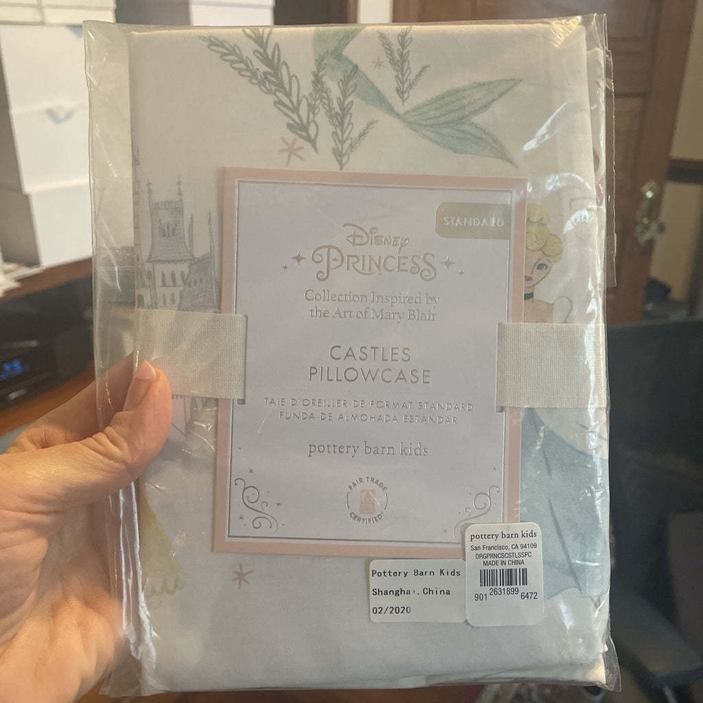 Pottery Barn holiday pillowcase CASTLE Disney PRINCESS Belle gift Cinderella .