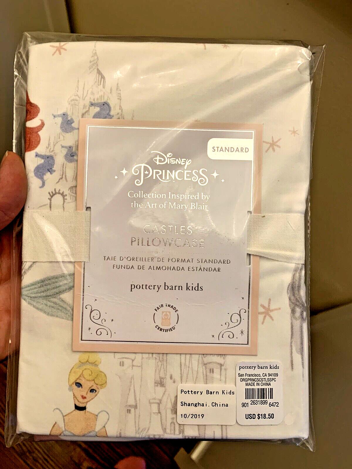Pottery Barn holiday pillowcase CASTLE Disney PRINCESS Belle gift Cinderella .
