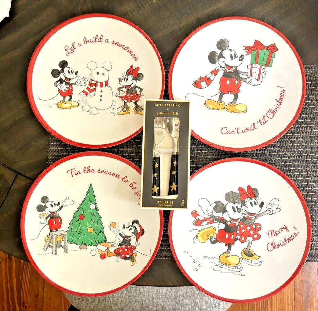 Pottery Barn DINNER SET Mickey Mouse Christmas holiday party PLATE Disney School