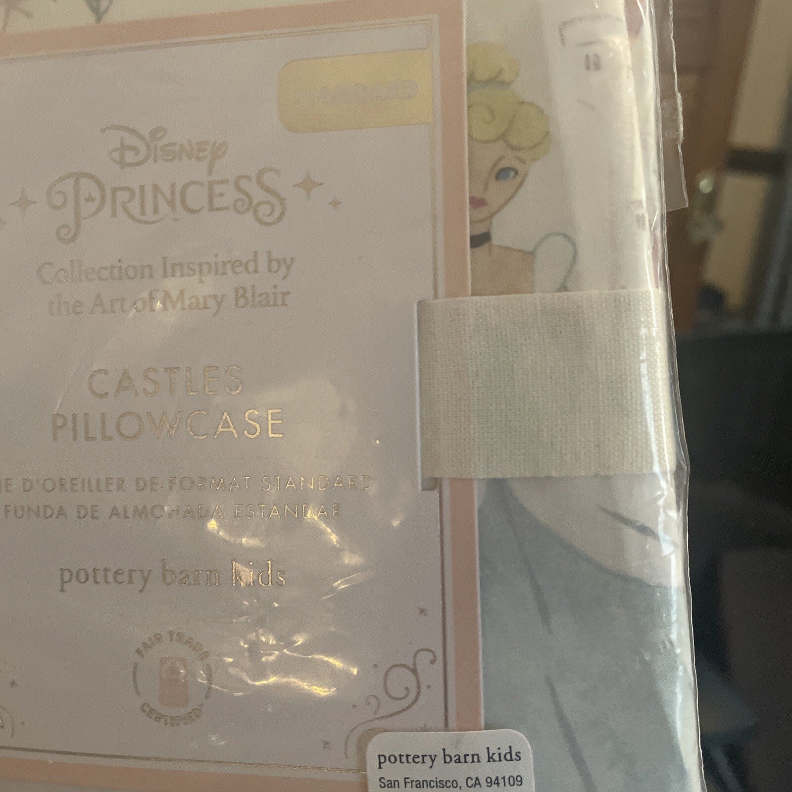 Pottery Barn holiday pillowcase CASTLE Disney PRINCESS Belle gift Cinderella .