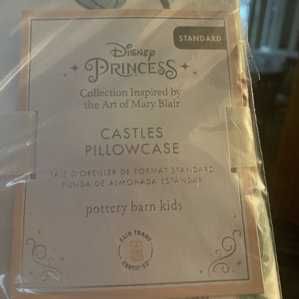 Pottery Barn holiday pillowcase CASTLE Disney PRINCESS Belle gift Cinderella .