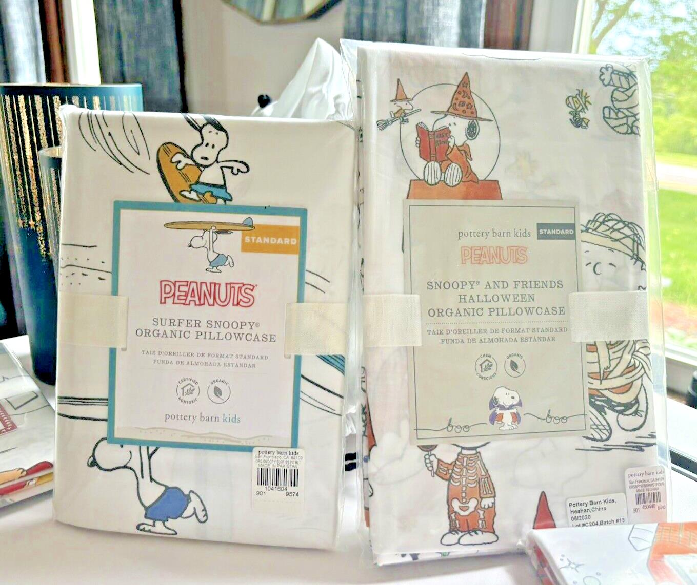 Pottery barn Snoopy school peanuts Pillowcase Halloween Holiday Dog kids SET 2 y