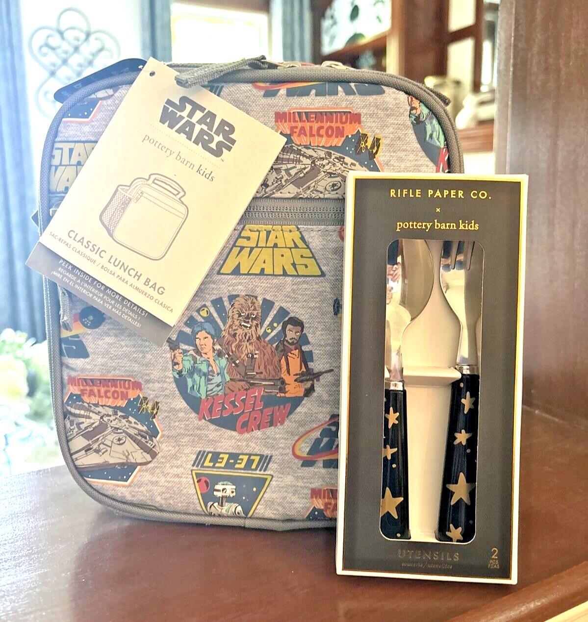 School Pottery Barn LUNCH BOX BAG Utensil Set Disney STAR WARS Solo jedi grogu ,