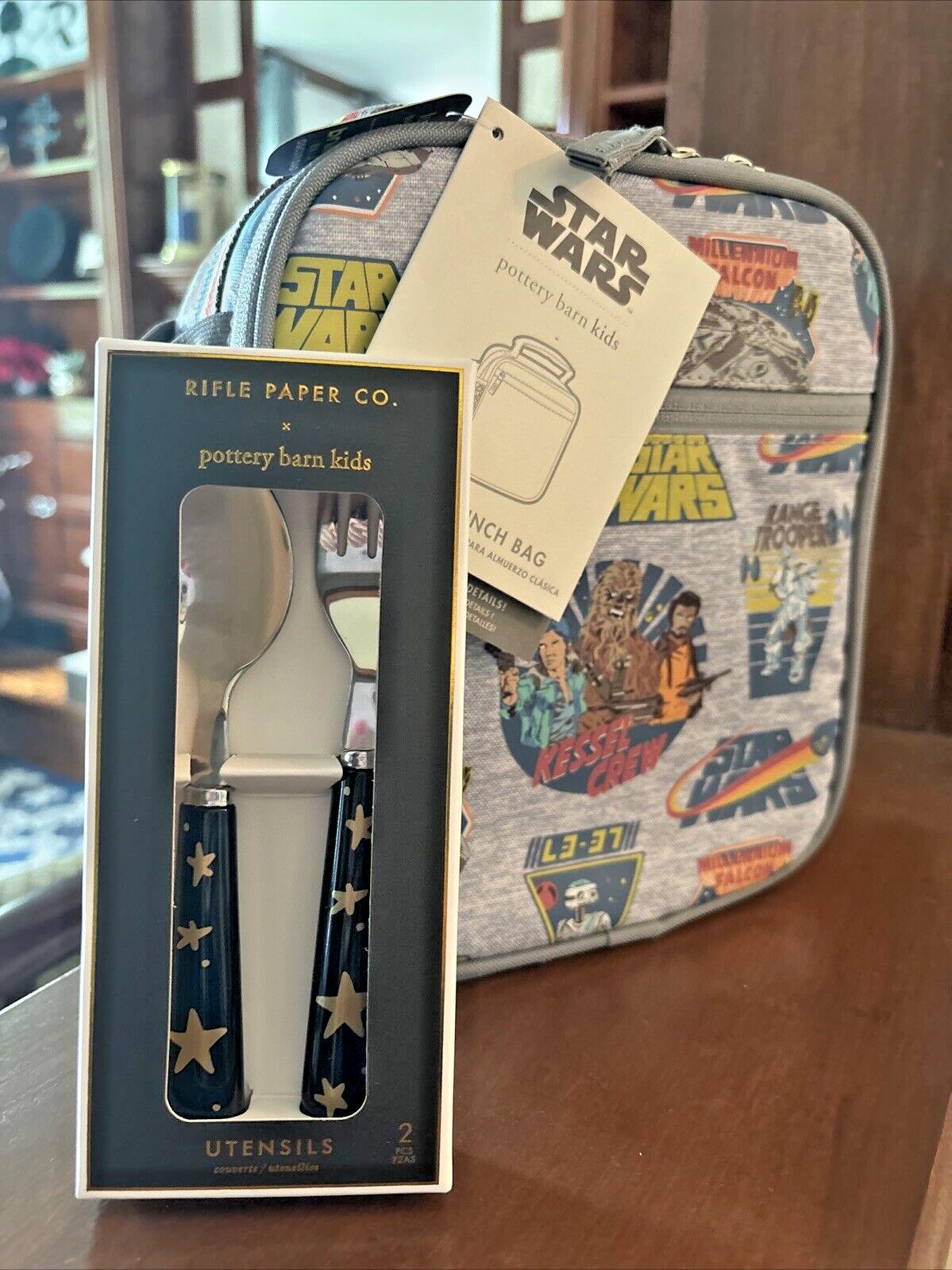 School Pottery Barn LUNCH BOX BAG Utensil Set Disney STAR WARS Solo jedi grogu ,