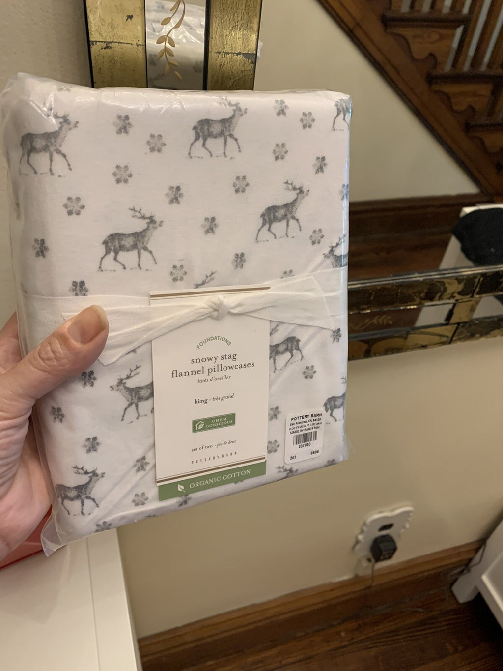 pottery barn King Deer Stag Holiday snow lodge Birthday party Pillowcase SET 2 1