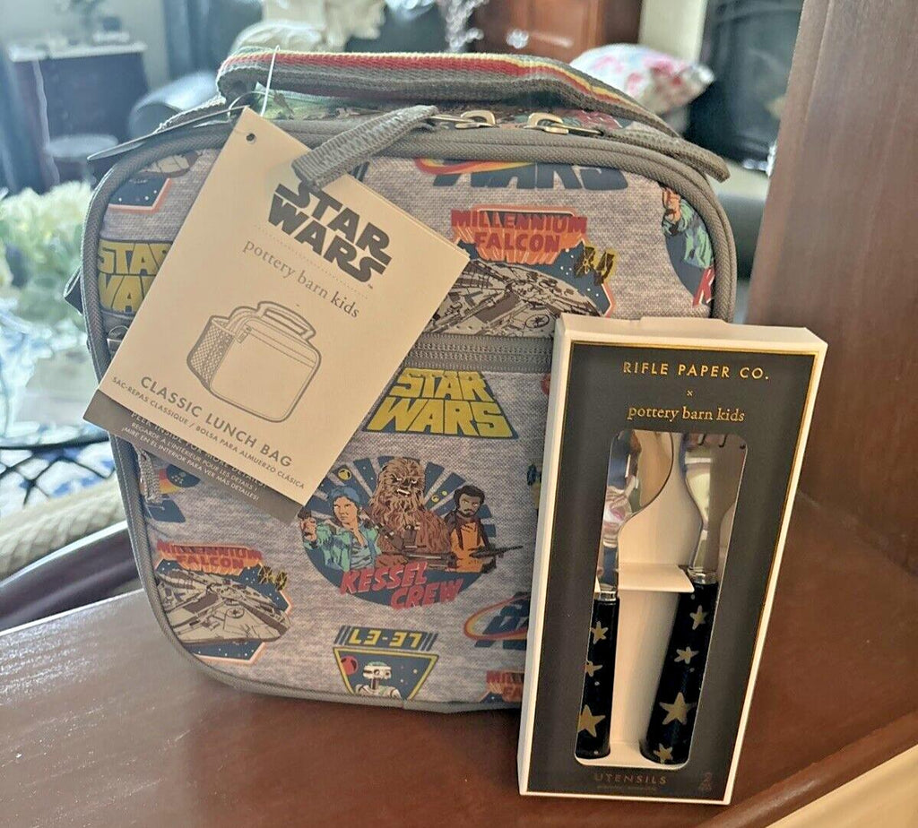 School Pottery Barn LUNCH BOX BAG Utensil Set Disney STAR WARS Solo jedi grogu ,