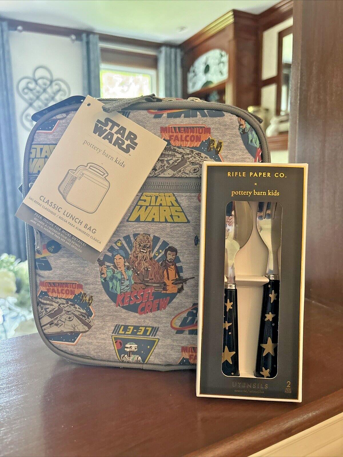 School Pottery Barn LUNCH BOX BAG Utensil Set Disney STAR WARS Solo jedi grogu ,