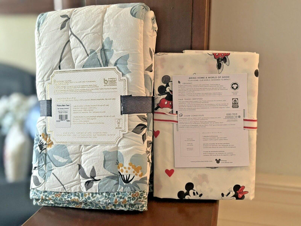 Pottery Barn Mickey Minnie Mouse Floral Disney Monique holiday Kid Gift SET 2 r
